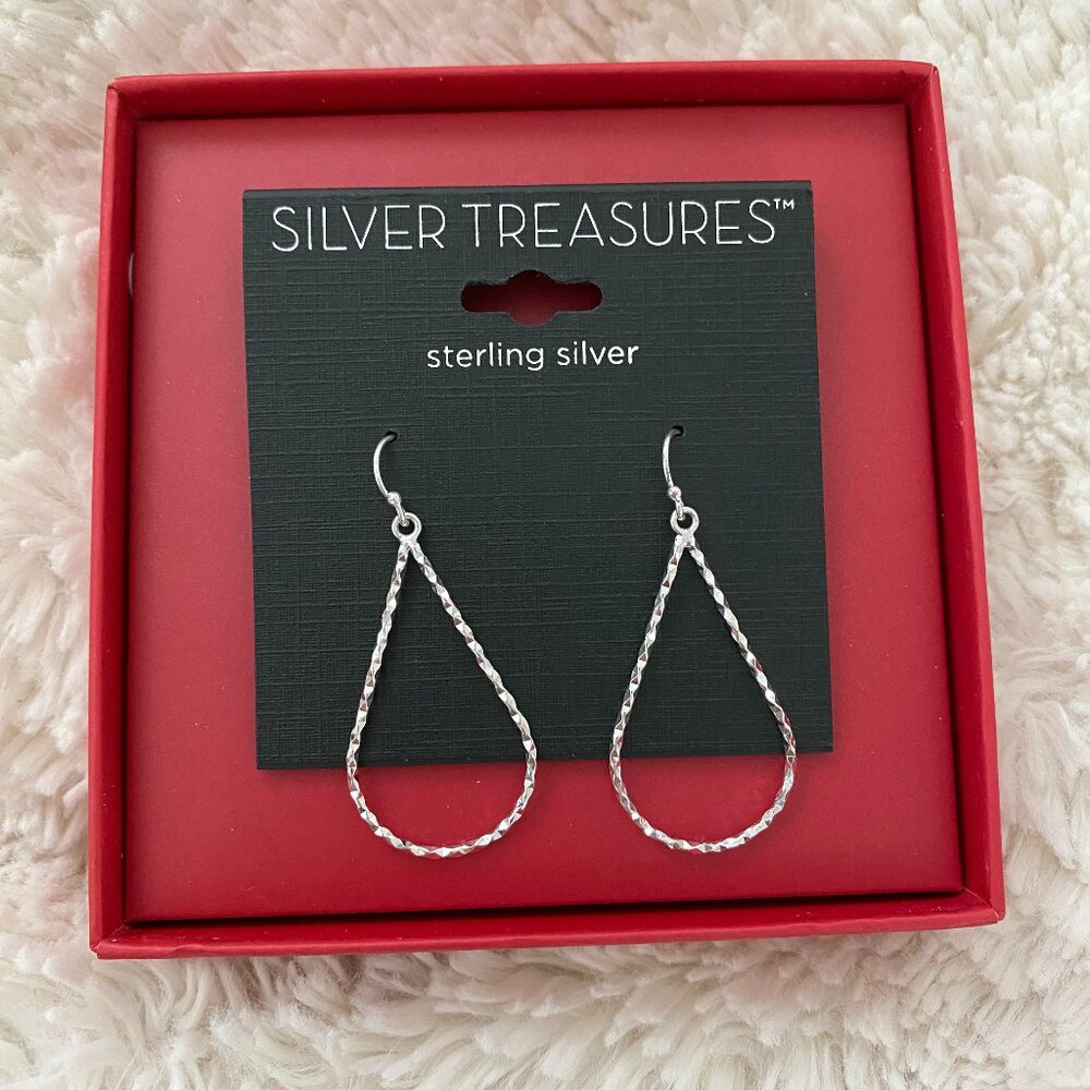 Sterling Silver Pear-Shaped Drop Hoop Earrings